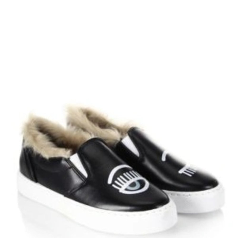 CHIARA FERRANGI - Candy Street Flirting Fur-lined Leather Slip-on Sneakers